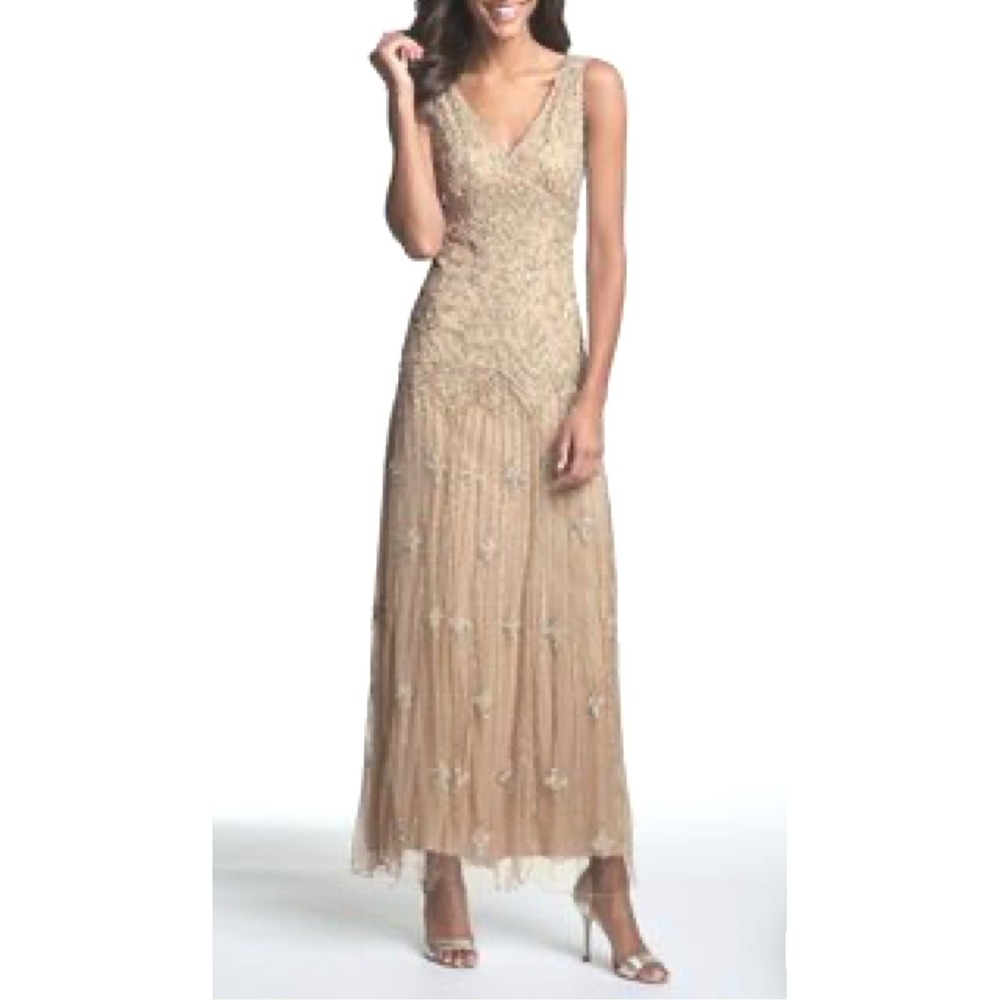 Pissarro Nights Embellished Champagne Midi Dress